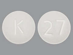 This is a white round Tablet imprinted with K on the front, 27 on the back, and is manufactured by AUROBINDO PHARM.