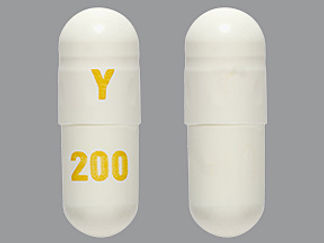 This is a Capsule imprinted with Y on the front, 200 on the back.