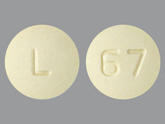 This is a Tablet Er 24 Hr imprinted with L on the front, 67 on the back.