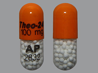 This is a Capsule Er 24 Hr imprinted with Theo-24  100 mg on the front, AP  2832 on the back.