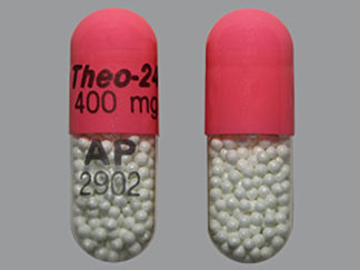 This is a Capsule Er 24 Hr imprinted with Theo-24  400 mg on the front, AP  2902 on the back.