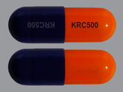 Cefaclor: This is a Capsule imprinted with KRC500 on the front, KRC500 on the back.