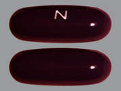 Prenate Enhance: Esto es un Cápsula morado oscuro oblongo imprimido con N en la parte delantera, nada en la parte posterior, y es fabricado por AVION PHARMACEU.