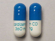 Cardizem Cd: Esto es un Cápsula Er 24 Hr imprimido con cardizem CD  360 mg en la parte delantera, nada en la parte posterior, y es fabricado por None.