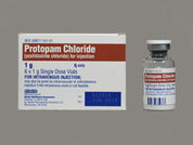 Protopam Chloride: Esto es un Vial imprimido con nada en la parte delantera, nada en la parte posterior, y es fabricado por None.