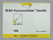 B-D Needles: Esto es un Needle Disposable imprimido con nada en la parte delantera, nada en la parte posterior, y es fabricado por None.
