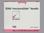 B-D Precisionglide Needle: Esto es un Needle Disposable imprimido con nada en la parte delantera, nada en la parte posterior, y es fabricado por None.