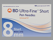 Bd Insulin Pen Needle Uf Mini: Esto es un Needle Disposable imprimido con nada en la parte delantera, nada en la parte posterior, y es fabricado por None.