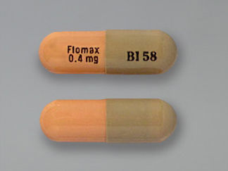 This is a Capsule imprinted with Flomax  0.4 mg on the front, BI 58 on the back.