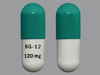 Esto es un Cápsula Dr imprimido con BG-12  120 mg en la parte delantera, nada en la parte posterior, y es fabricado por None.