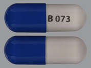 Butalb-Acetaminoph-Caff-Codein: This is a dark blue oblong Capsule imprinted with B 073 on the front, nothing on the back, and is manufactured by BRECKENRIDGE.