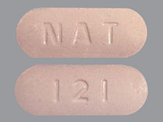 This is a Tablet imprinted with NAT on the front, 121 on the back.