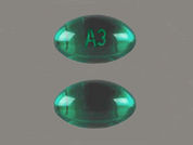Vitamin D2: This is a Capsule imprinted with A3 on the front, nothing on the back.