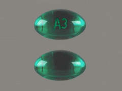 This is a green oval Capsule imprinted with A3 on the front, nothing on the back, and is manufactured by CHARTWELL RX LL.