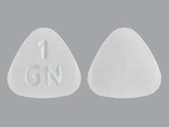 This is a white triangular Tablet imprinted with 1  GN on the front, nothing on the back, and is manufactured by BRECKENRIDGE.