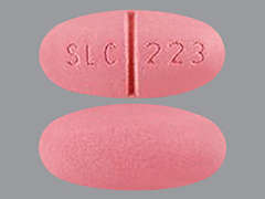 This is a pink oblong Tablet imprinted with SLC 223 on the front, nothing on the back, and is manufactured by SOLCO HEALTHCAR.