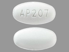 This is a white oval Tablet imprinted with AP207 on the front, nothing on the back, and is manufactured by MARLEX PHARM..