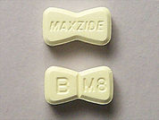 Maxzide: Esto es un Tableta imprimido con MAXZIDE en la parte delantera, B  M8 en la parte posterior, y es fabricado por None.