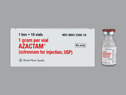 Azactam: Esto es un Vial imprimido con nada en la parte delantera, nada en la parte posterior, y es fabricado por None.