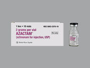 Azactam: Esto es un Vial imprimido con nada en la parte delantera, nada en la parte posterior, y es fabricado por None.