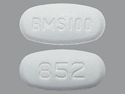 Sprycel: This is a Tablet imprinted with BMS 100 on the front, 852 on the back.
