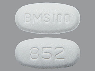 This is a Tablet imprinted with BMS 100 on the front, 852 on the back.