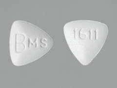 This is a white triangular Tablet imprinted with BMS on the front, 1611 on the back, and is manufactured by BMS PRIMARYCARE.