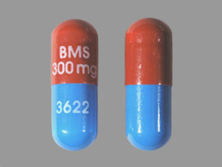 This is a Capsule imprinted with BMS 300 MG on the front, 3622 on the back.