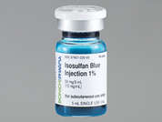 Isosulfan Blue: Esto es un Vial azul oscuro imprimido con nada en la parte delantera, nada en la parte posterior, y es fabricado por MYLAN INSTITUTI.