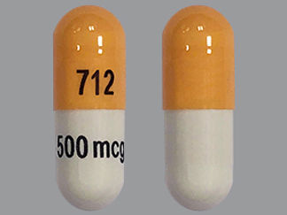 This is a Capsule imprinted with 712 on the front, 500 mcg on the back.