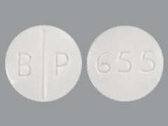 This is a white round Tablet imprinted with B P on the front, 655 on the back, and is manufactured by RISING PHARM.