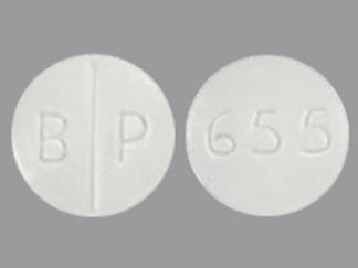 This is a Tablet imprinted with B P on the front, 655 on the back.