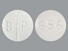 This is a white round Tablet imprinted with B P on the front, 656 on the back, and is manufactured by RISING PHARM.