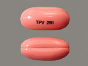 Aptivus: This is a Capsule imprinted with TPV 250 on the front, nothing on the back.