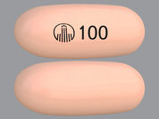 Ofev: This is a Capsule imprinted with logo and 100 on the front, nothing on the back.