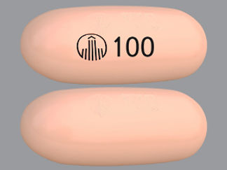 This is a Capsule imprinted with logo and 100 on the front, nothing on the back.