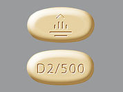 Jentadueto: This is a Tablet imprinted with D2/500 on the front, logo on the back.