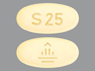 This is a Tablet imprinted with S 25 on the front, logo on the back.