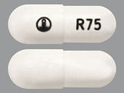 Pradaxa: Esto es un Cápsula imprimido con logo en la parte delantera, R75 en la parte posterior, y es fabricado por None.