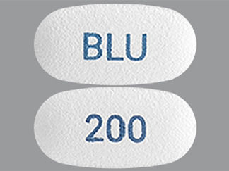 This is a Tablet imprinted with BLU on the front, 200 on the back.