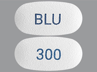 This is a Tablet imprinted with BLU on the front, 300 on the back.