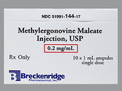 Methylergonovine Maleate: This is a colorless Ampul imprinted with nothing on the front, nothing on the back, and is manufactured by BRECKENRIDGE.