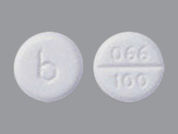 Isoniazid: This is a Tablet imprinted with b on the front, 066  100 on the back.