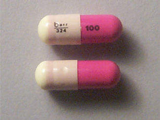 This is a Capsule imprinted with barr  324 on the front, 100 on the back.