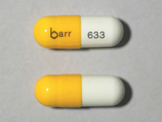 This is a Capsule imprinted with barr on the front, 633 on the back.