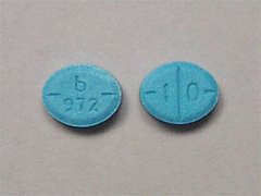This is a blue oval Tablet imprinted with b  972 on the front, 1  0 on the back, and is manufactured by TEVA USA.