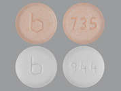 Balziva: This is a multi-color (2) round Tablet imprinted with b on the front, 735 or 944 on the back, and is manufactured by TEVA USA.