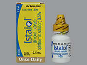 Istalol: Esto es un Gotas Once Daily incoloro imprimido con nada en la parte delantera, nada en la parte posterior, y es fabricado por BAUSCH & LOMB I.