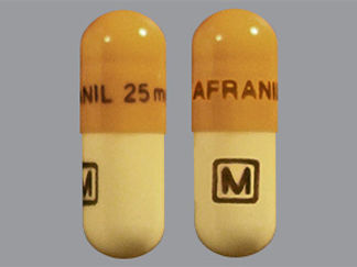 This is a Capsule imprinted with ANAFRANIL 25 mg on the front, M on the back.