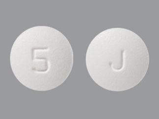 This is a Tablet imprinted with J on the front, 5 on the back.